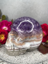 Load image into Gallery viewer, Beautiful Mexican Crazy Lace Agate Amethyst Crystal Skull Carving
