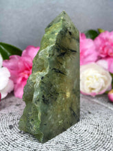 Load image into Gallery viewer, Grounding Prehnite Crystal Tower Point Freeform With Raw Druzy
