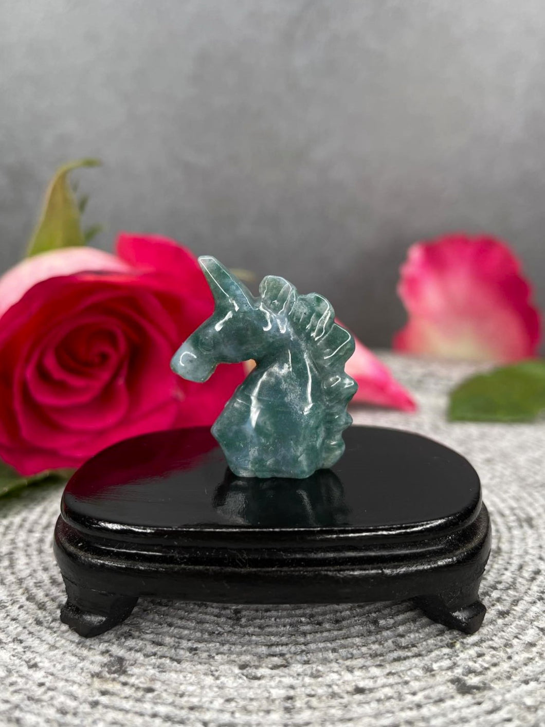 Moss Agate Unicorn Crystal Carving