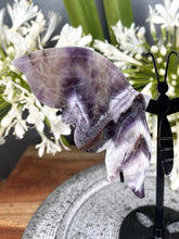 Load image into Gallery viewer, Amethyst Chevron Crystal Butterfly Wings On Black Stand
