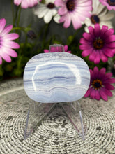 Load image into Gallery viewer, Harmony Blue Lace Agate Palm Stone Crystal Carving
