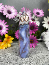 Load image into Gallery viewer, Gentle Blue Flower Agate Crystal Tower Point
