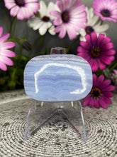 Load image into Gallery viewer, Soothing Blue Lace Agate Palm Stone Crystal Carving
