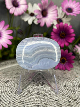 Load image into Gallery viewer, Calming Blue Lace Agate Palm Stone Crystal Carving
