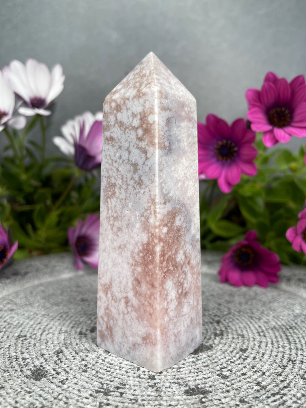 Calming Pink Amethyst Flower Agate Crystal Tower