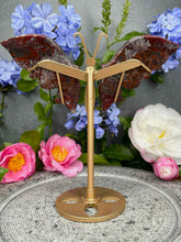 Load image into Gallery viewer, Red Mexican Crazy Lace Agate Crystal Butterfly Wings On Gold Stand
