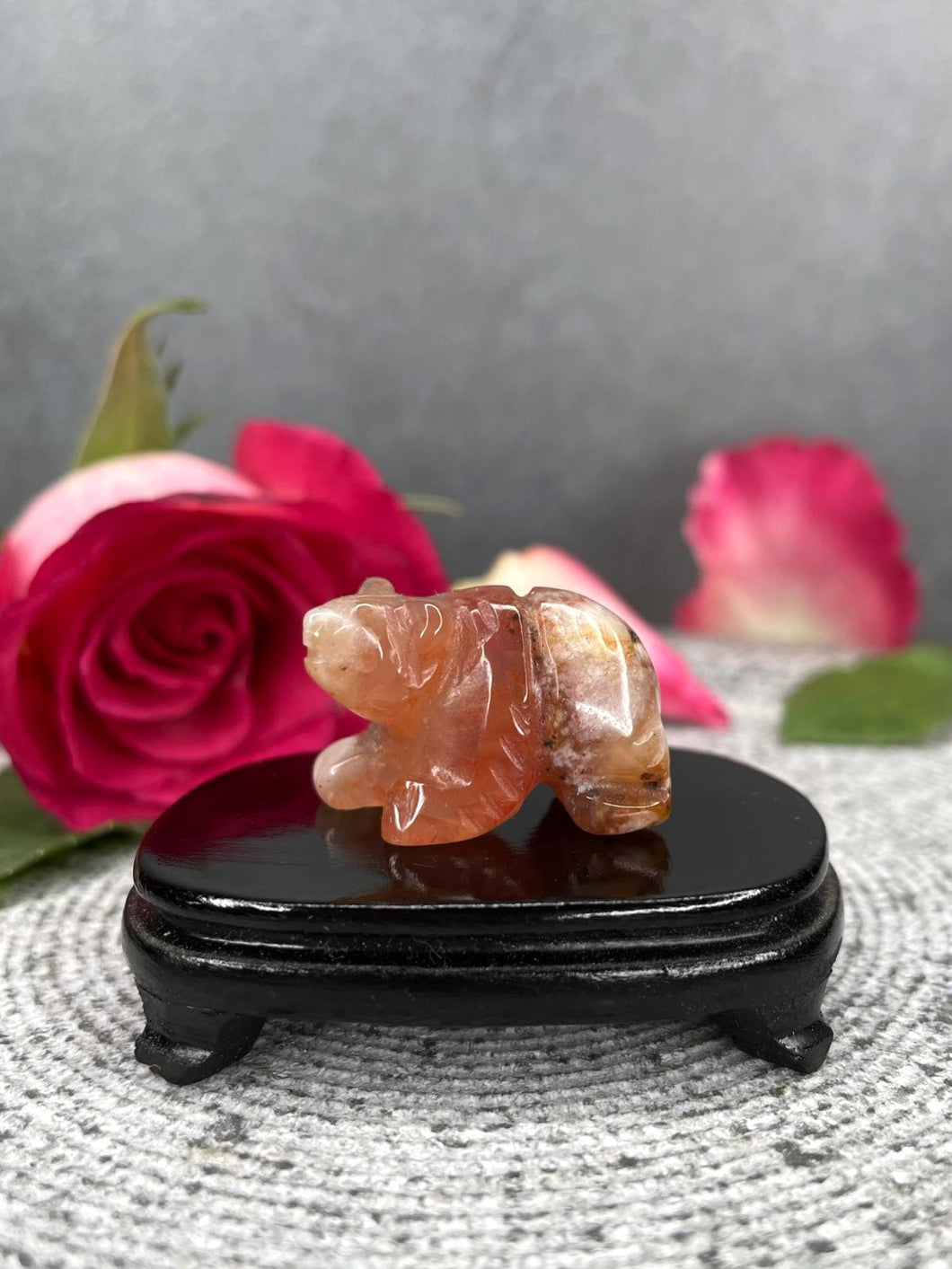 Flower Agate Crystal Bear Carving