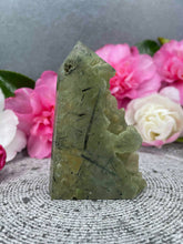 Load image into Gallery viewer, Intuition Prehnite Crystal Tower Point Freeform With Raw Druzy
