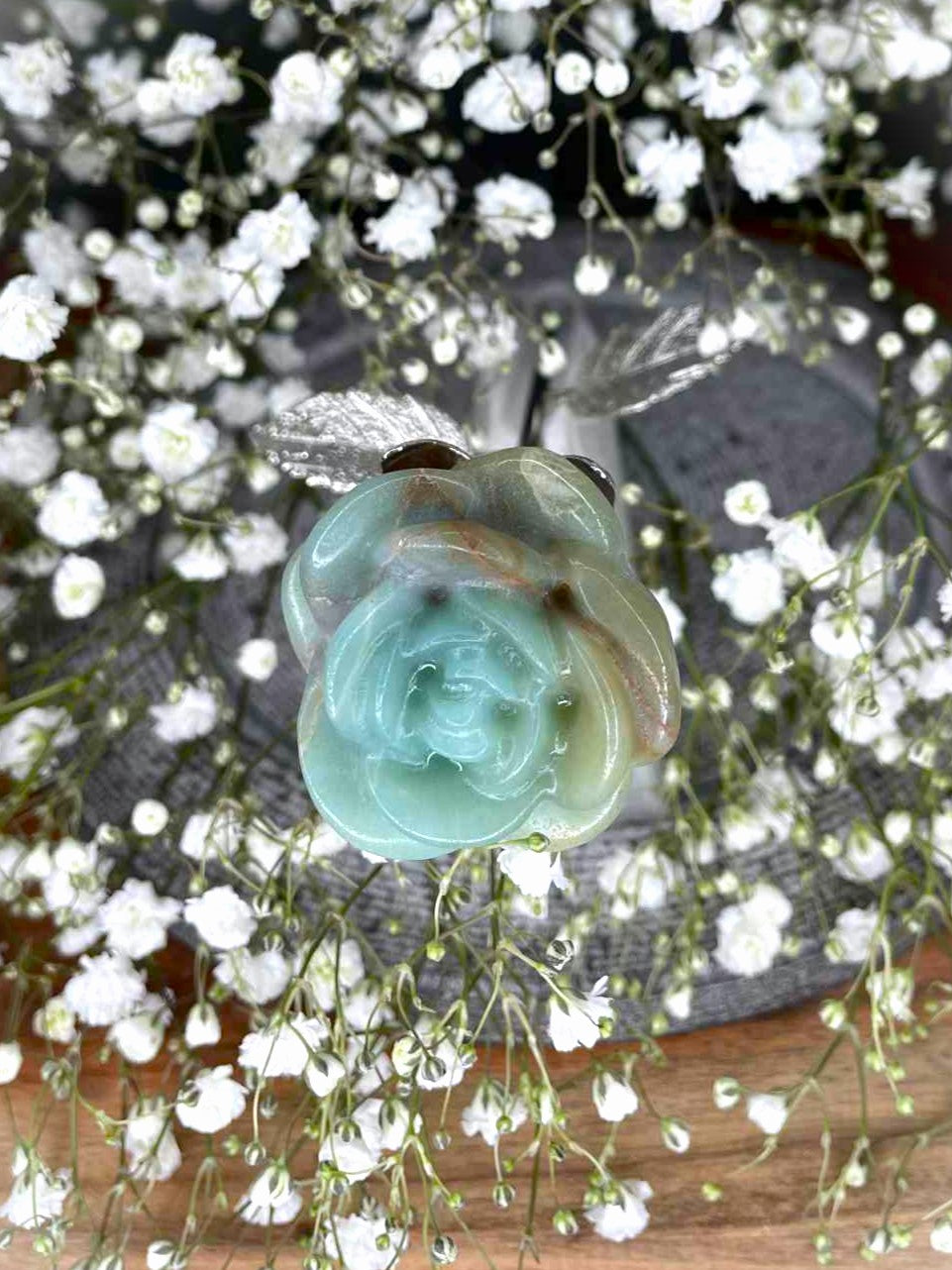 Calming Caribbean Calcite Crystal Rose Silver Stem