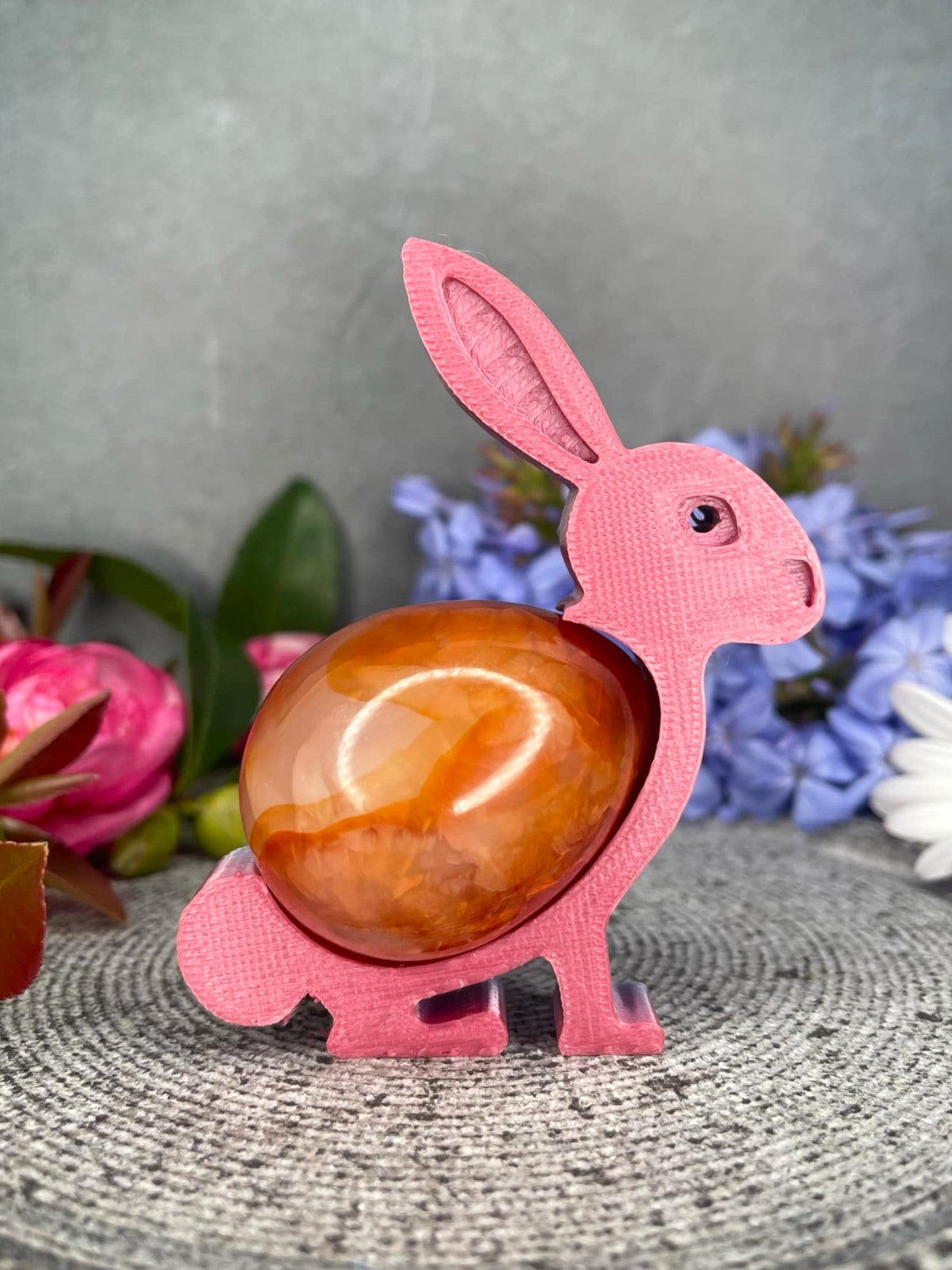 Pretty Rabbit Carnelian Crystal Egg Carving With Adorable Easter Bunny ...