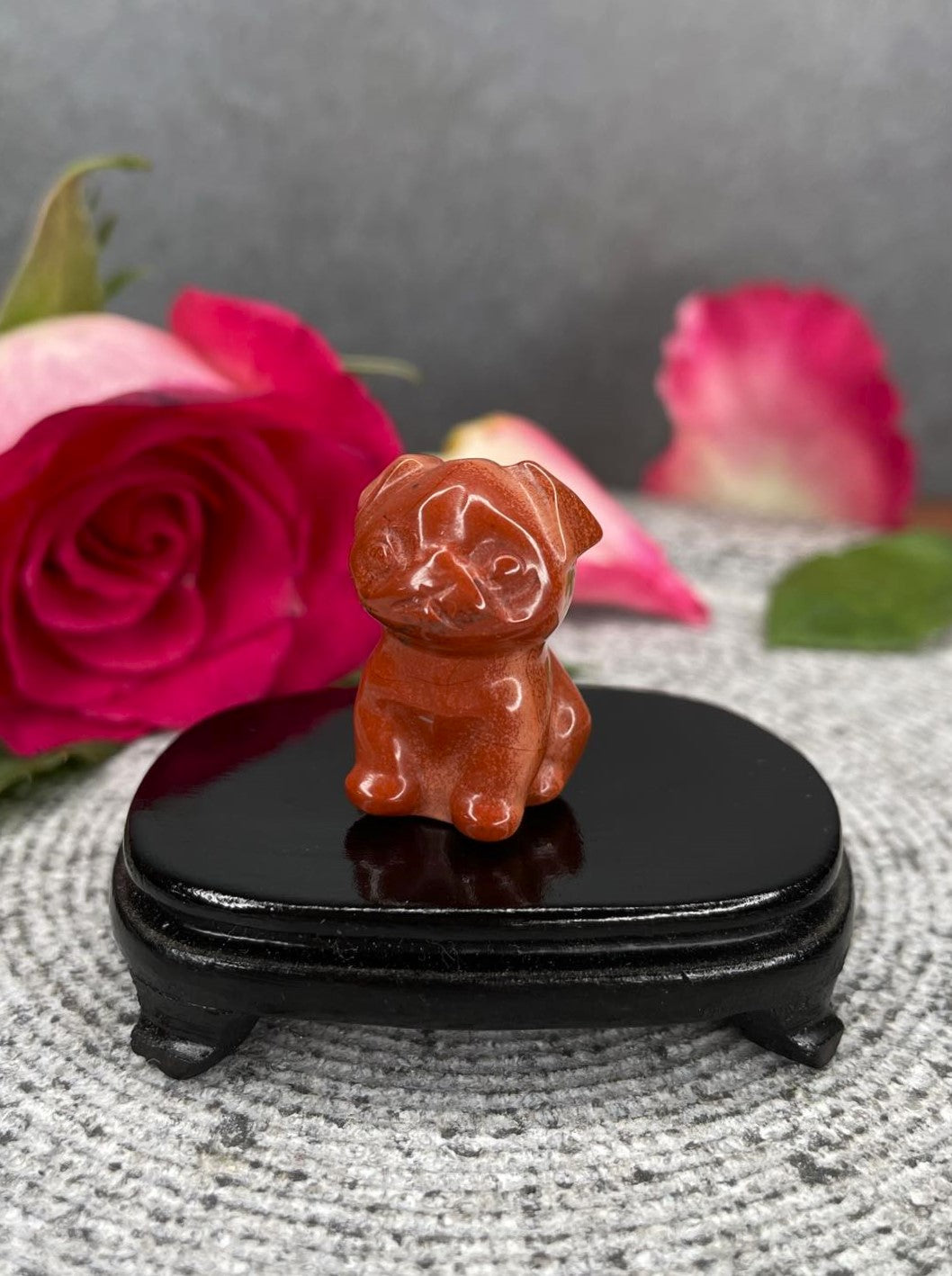 Red Jasper Pug Dog Crystal Carving