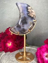 Load image into Gallery viewer, Soothing Blue Flower Agate Crystal Crescent Moon
