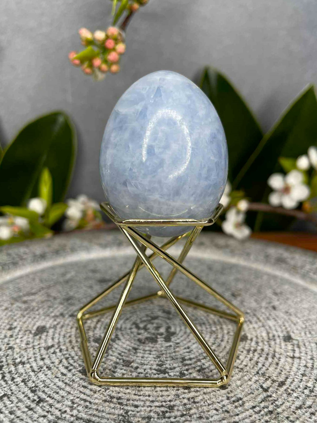 Pretty Blue Celestite Crystal Egg Carving