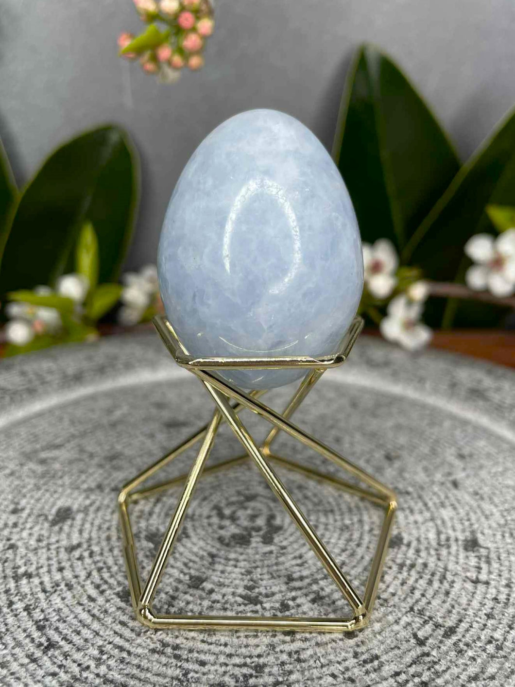 Calming Blue Celestite Crystal Egg Carving