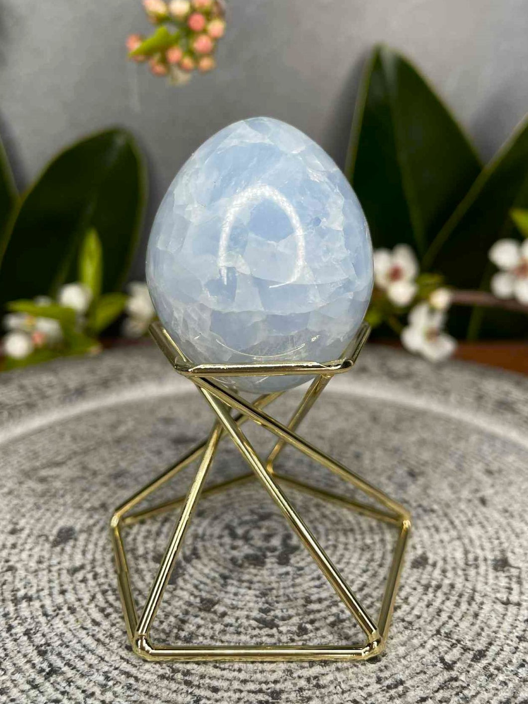 Serenity Blue Celestite Crystal Egg Carving