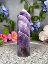 Load image into Gallery viewer, Calming Chevron Dream Amethyst Crystal Tower Point
