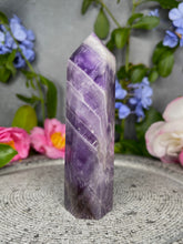 Load image into Gallery viewer, Calming Chevron Dream Amethyst Crystal Tower Point
