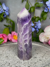 Load image into Gallery viewer, Calming Chevron Dream Amethyst Crystal Tower Point

