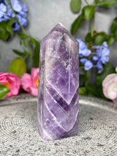 Load image into Gallery viewer, Soothing Chevron Dream Amethyst Crystal Tower Point
