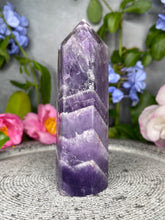 Load image into Gallery viewer, Intuition Chevron Dream Amethyst Crystal Tower Point

