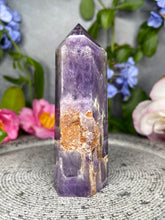 Load image into Gallery viewer, Discounted Natural Raw Chevron Dream Amethyst Crystal Tower Point
