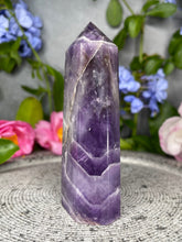 Load image into Gallery viewer, Peaceful Chevron Dream Amethyst Crystal Tower Point
