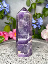 Load image into Gallery viewer, Discounted Natural Raw Chevron Dream Amethyst Crystal Tower Point
