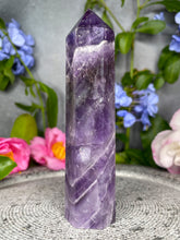 Load image into Gallery viewer, Serene Chevron Dream Amethyst Crystal Tower Point
