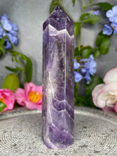 Load image into Gallery viewer, Serene Chevron Dream Amethyst Crystal Tower Point
