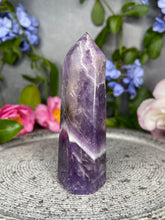 Load image into Gallery viewer, Tranquil Chevron Dream Amethyst Crystal Tower Point
