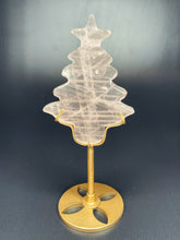 Load image into Gallery viewer, Rose Quartz Christmas Tree Crystal Carving On Gold Stand
