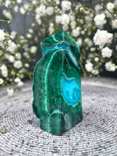 Load image into Gallery viewer, Striking Chrysocolla Malachite Tower Point Raw/Polished Bubble Freeform
