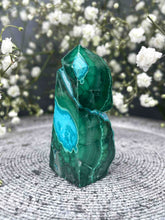 Load image into Gallery viewer, Striking Chrysocolla Malachite Tower Point Raw/Polished Bubble Freeform
