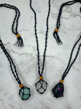 Load image into Gallery viewer, Black Braided Cord Adjustable Crystal Tumble Stone Holder Necklace 1PC
