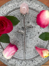 Load image into Gallery viewer, Rose Quartz Rose Crystal Carving With Silver Stem
