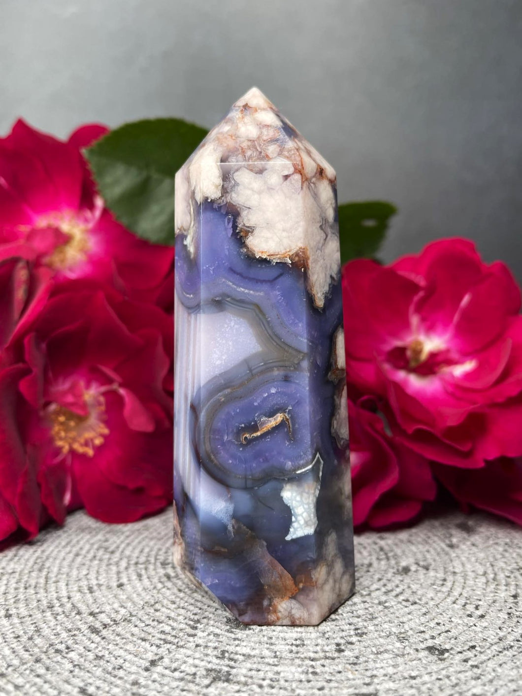 Mesmerizing Blue Flower Agate Crystal Tower