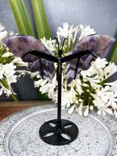 Load image into Gallery viewer, Amethyst Chevron Crystal Butterfly Wings On Black Stand
