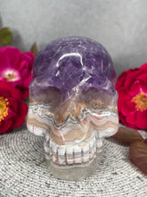 Load image into Gallery viewer, Beautiful Mexican Crazy Lace Agate Amethyst Crystal Skull Carving
