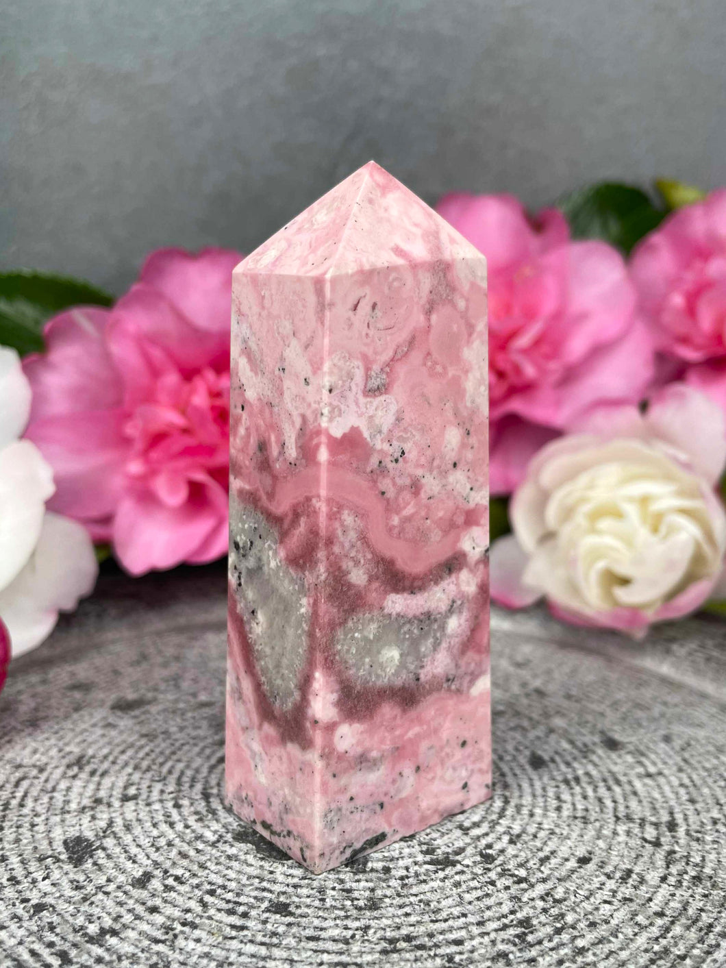 Stunning Peruvian Pink Rhodonite Crystal Tower Point
