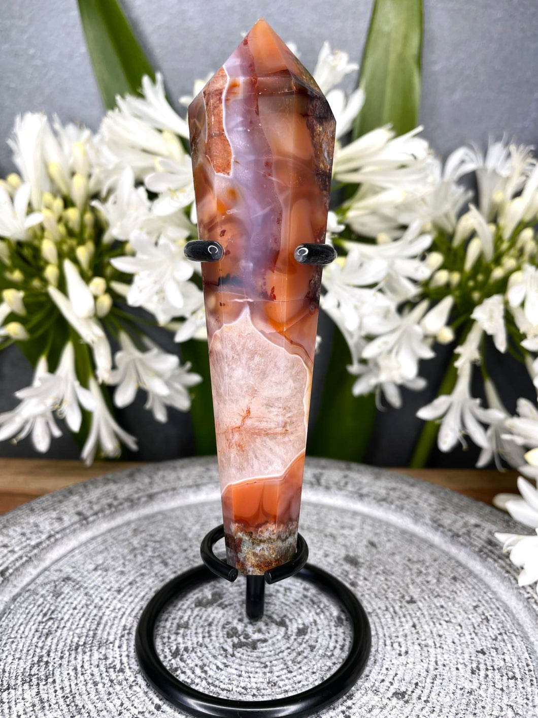 Fiery Carnelian Crystal Wand With Black Stand