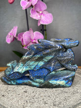 Load image into Gallery viewer, Discounted Damaged Labradorite Crystal Dragon Carving Blue Flash
