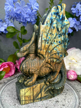 Load image into Gallery viewer, Incredible Labradorite Dragon Carving Orange Flash
