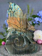 Load image into Gallery viewer, Incredible Labradorite Dragon Carving Orange Flash
