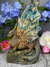 Load image into Gallery viewer, Incredible Labradorite Dragon Carving Orange Flash
