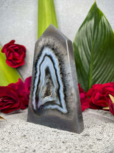 Load image into Gallery viewer, Black Druzy Agate Quartz Crystal Tower Point
