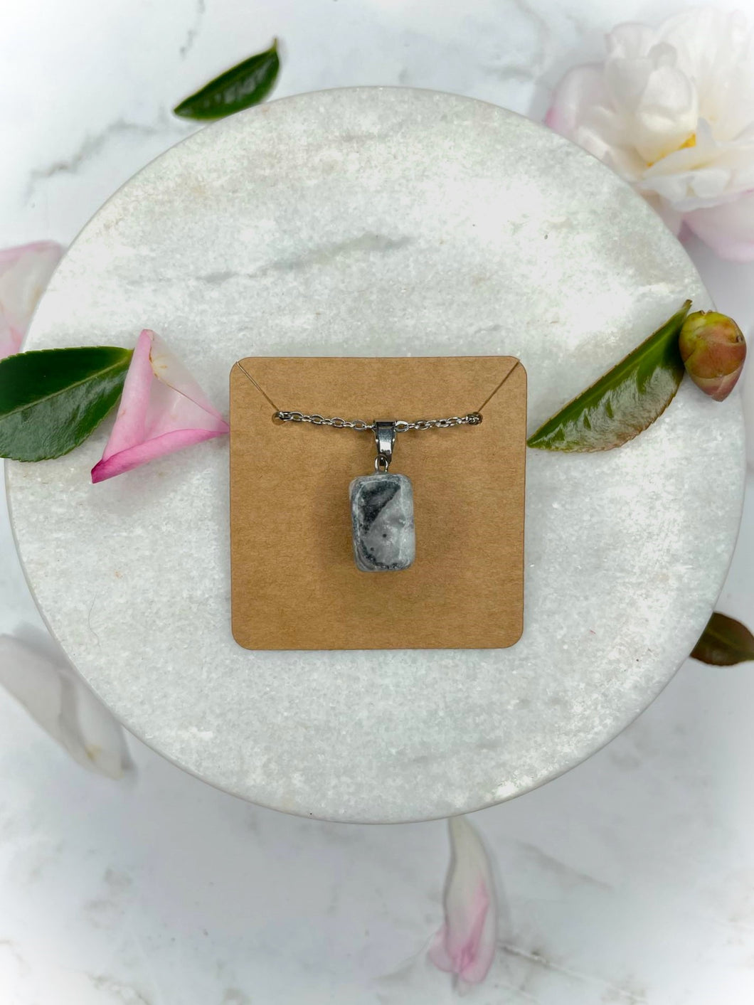 White & Black Agate Crystal Necklace