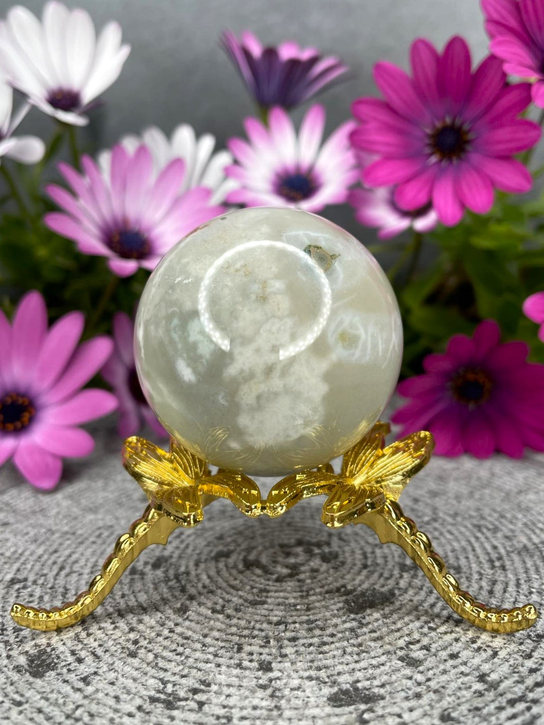 Green Flower Agate Crystal Sphere