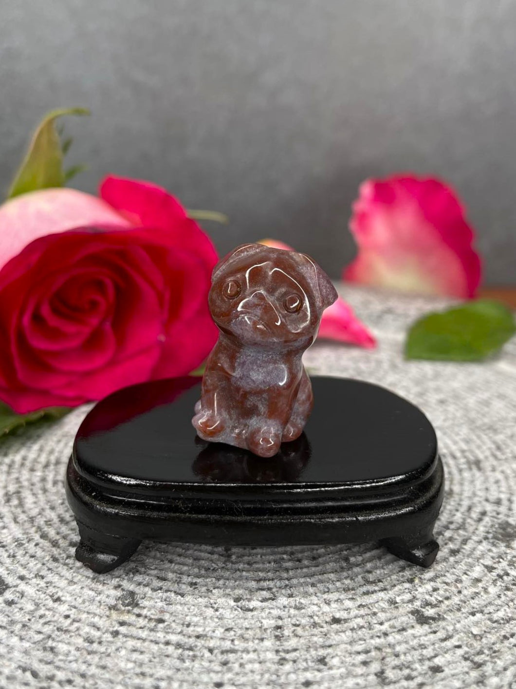 Maroon Ocean Jasper Pug Dog Crystal Carving