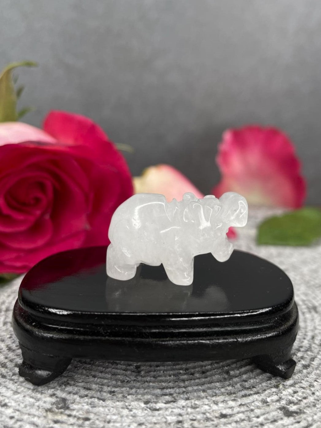 Clear Quartz Crystal Hippopotamus Carving