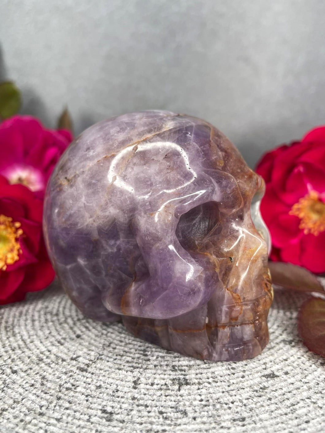 Mexican Crazy Lace Agate Amethyst Crystal Skull Carving